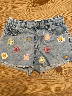 Zara Light Blue Denim Crochet Flower Shorts